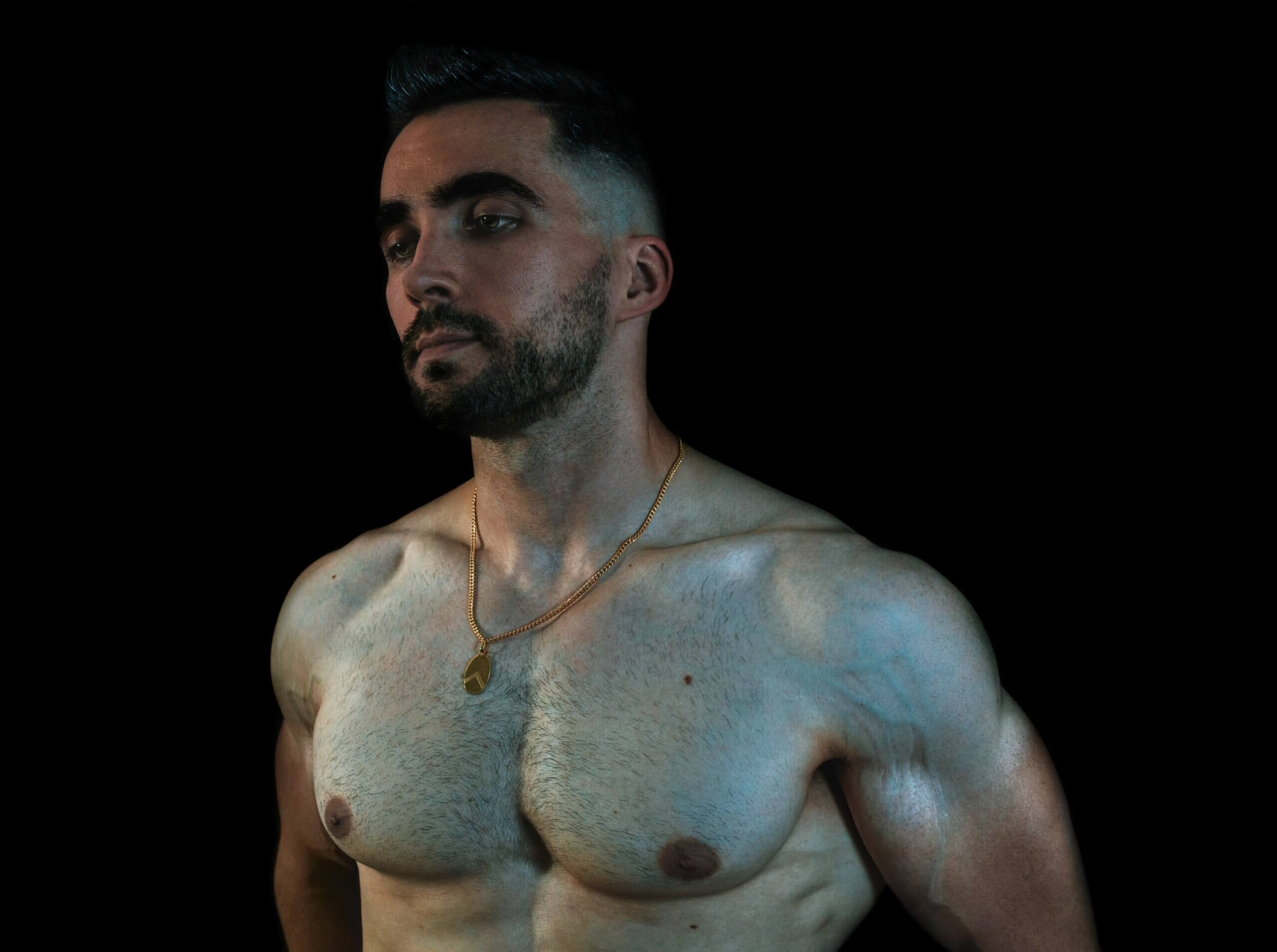 Man with muscled chest